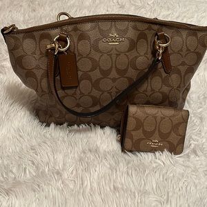 Brown leather Coach Tote and wallet